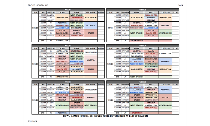 2024 EBCYFL SCHEDULE